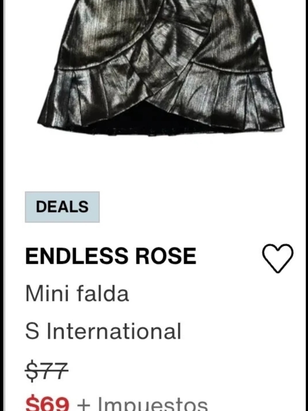 Endless Rose Metallic Gunmetal Ruffled Mini Skirt